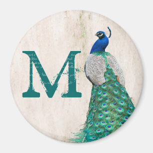 Peacock Bird Feather Aquamarin Monogram Initial Ma Magnet