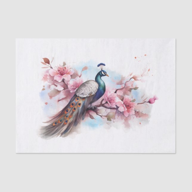 Peacock Bird Floral Water Seidenpapier (Vorderseite)