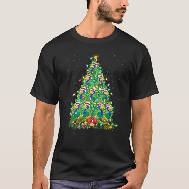 Peacock Bird  Xmas Lights Santa Peacock Christmas  T-Shirt (Vorderseite)