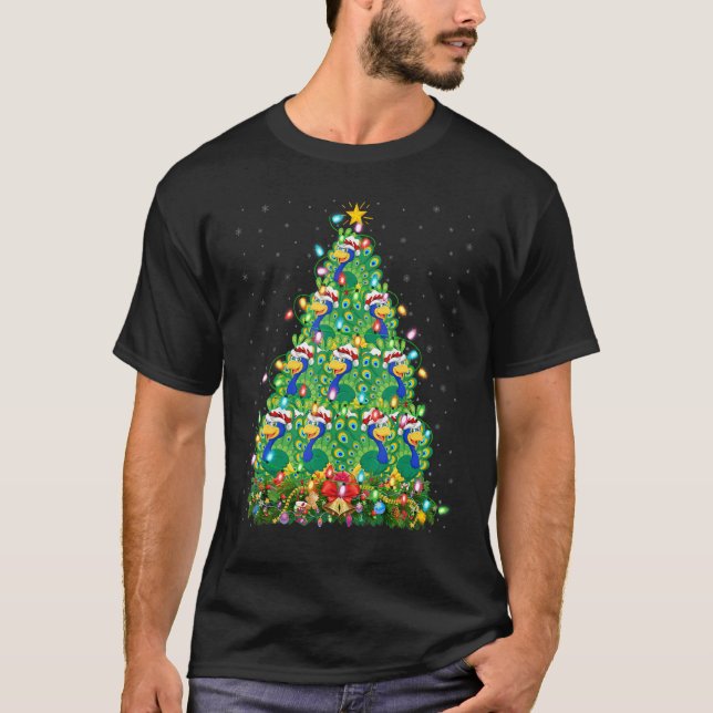 Peacock Bird   Xmas Lights Santa Peacock Christmas T-Shirt (Vorderseite)