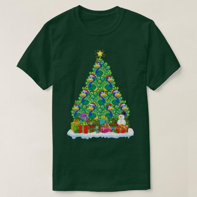 Peacock Bird Xmas Tree Lighting Santa Peacock Chri T-Shirt (Design vorne)
