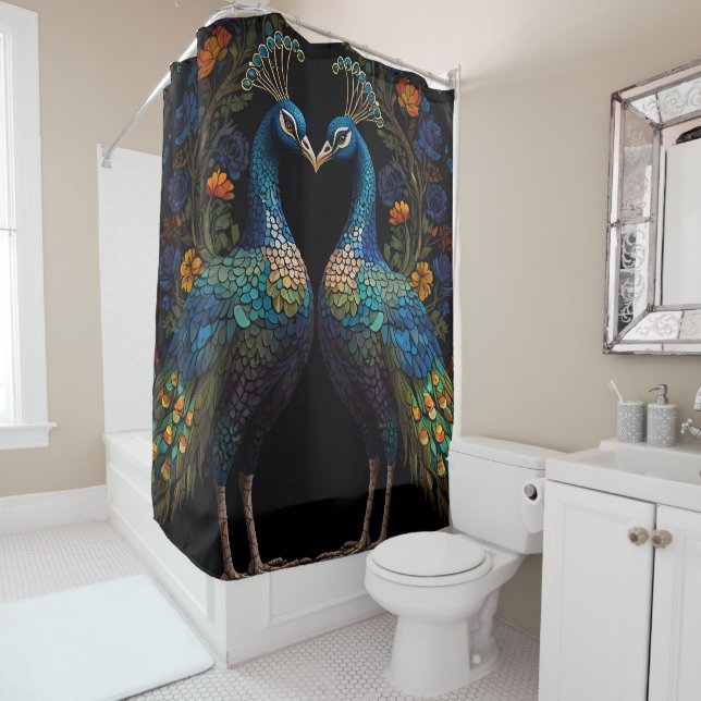 Peacock Birds Festglas Mosaik Badezimmer Duschvorhang (Beispiel)