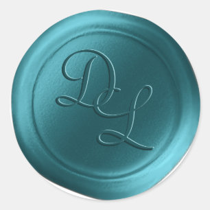 Peacock Blue 2 Letter Monogram Wax Siegel Stickers