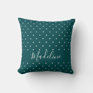 Peacock Blue and WhitePolka Dots Individuelle Name Kissen