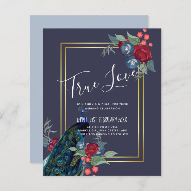 Peacock Blue Burgundy Winter Hochzeit im Herbst (Vorne/Hinten)