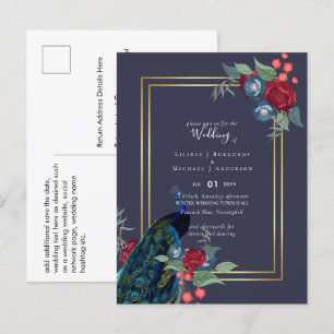 Peacock Blue Burgundy Winter Hochzeit im Herbst Postkarte