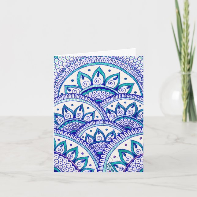 Peacock Blue Damask Indian Mandala Vielen Dank Dankeskarte (Vorderseite)