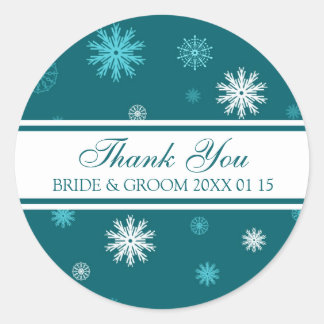 Peacock Blue Danke Ihnen Winter Wedding Favor Tags Runder Aufkleber