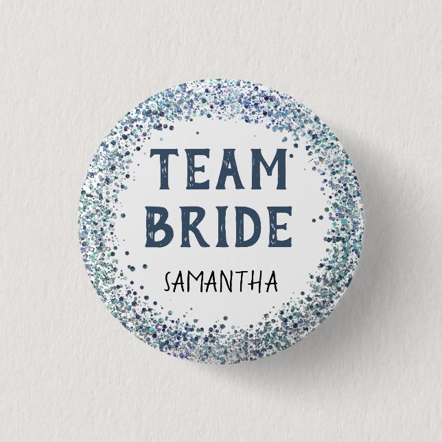 Peacock Blue Glitzer Team Bridge Name Button (Vorderseite)