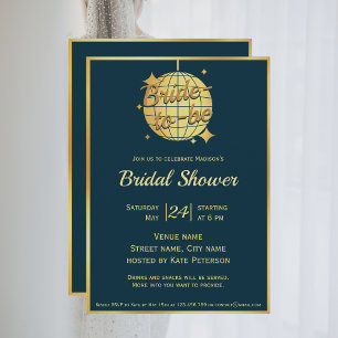 Peacock blue gold disball Brautparty Einladung