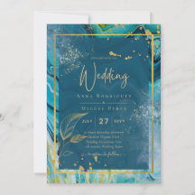 Peacock Blue Gold INK Abstrakt Wedding