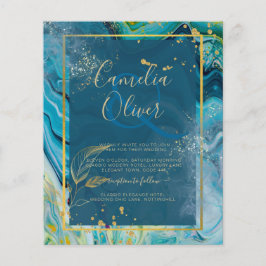 Peacock Blue Gold INK Abstrakt Wedding Flyer