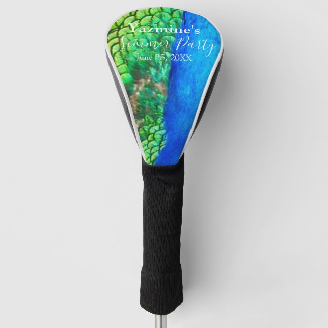 Peacock Blue Green Feather Texture Summer Vibes Golf Headcover (Vorderseite)