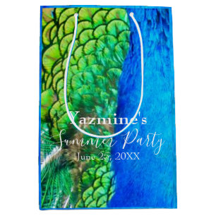 Peacock Blue Green Feather Texture Summer Vibes Me Mittlere Geschenktüte