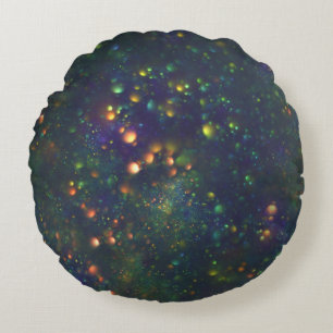 Peacock Blue Green Galactic Bokeh Glitzer Rundes Kissen