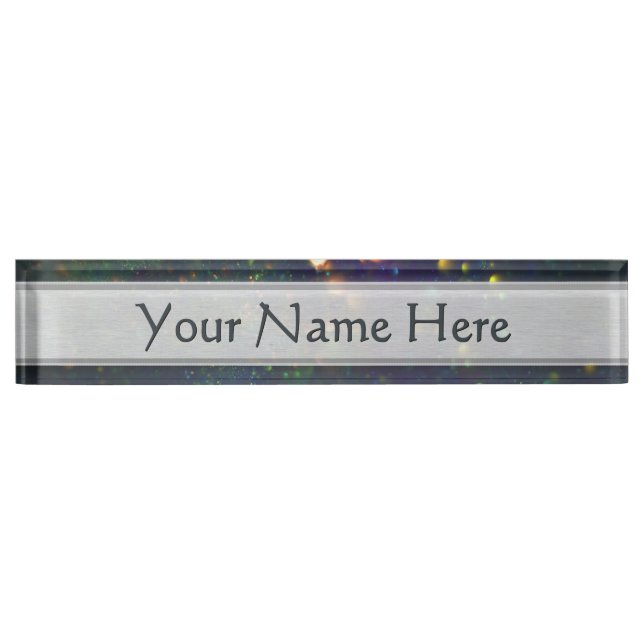 Peacock Blue Green Galactic Glitzer Namensplakette (Vorderseite)