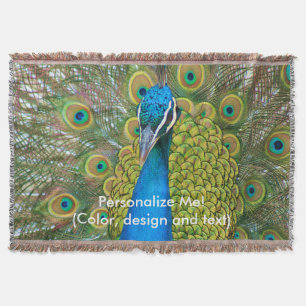 Peacock Blue Head mit bunten Schwanz Feathers Decke