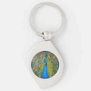 Peacock Blue Head mit bunten Schwanz Feathers Schlüsselanhänger
