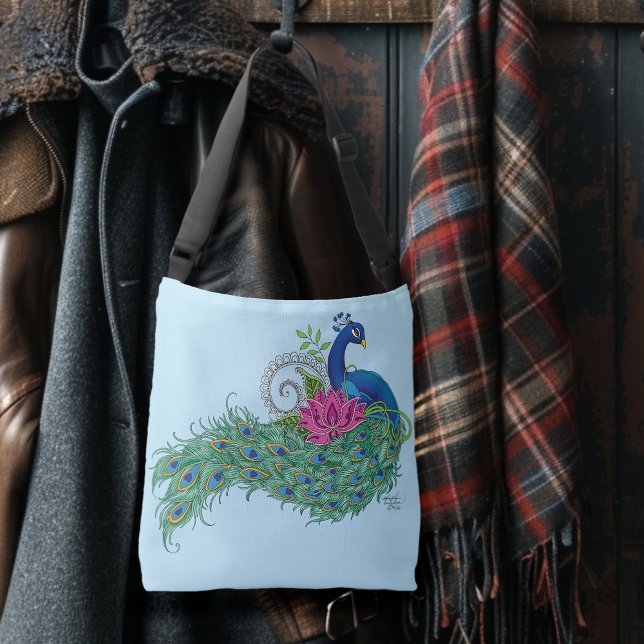 Peacock Blue Lotus Blume Henna Tragetaschen Mit Langen Trägern (Von Creator hochgeladen)