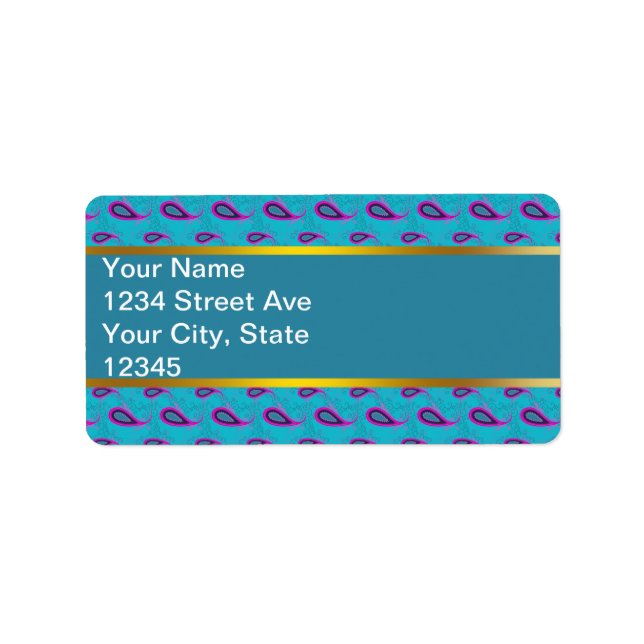 Peacock Blue Paisley Adressaufkleber (Vorne)