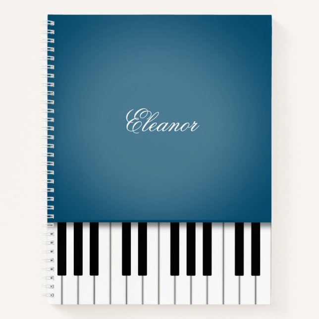Peacock Blue Piano Music Keyboard Custom Notebook Notizbuch (Vorderseite)