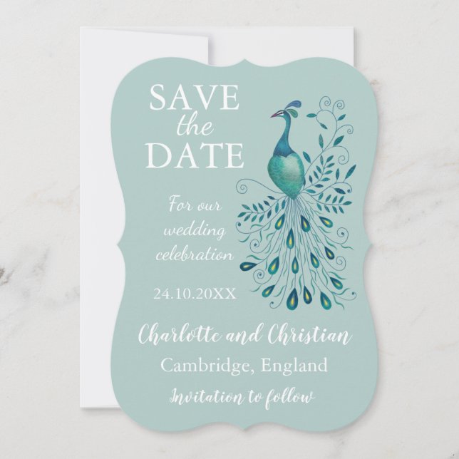 Peacock Blue Save the Date (Vorderseite)