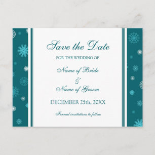 Peacock Blue Save the Date Winter Wedding Postcard Ankündigungspostkarte