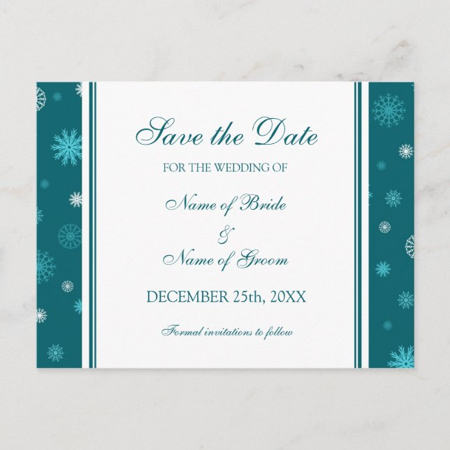 Peacock Blue Save the Date Winter Wedding Postcard Ankündigungspostkarte (Vorderseite)