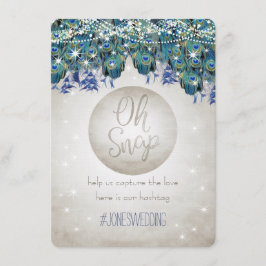 Peacock Blue Silver OH Snap Hochzeitshashtag Karte