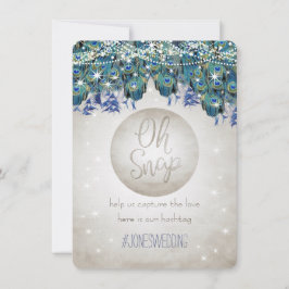 Peacock Blue Silver OH Snap Hochzeitshashtag Karte