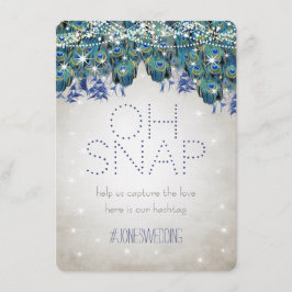 Peacock Blue Silver OH Snap Wedding Hashtag Card