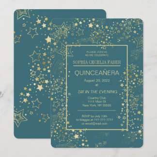 Peacock Blue und Gold Quinceñera Party Einladung