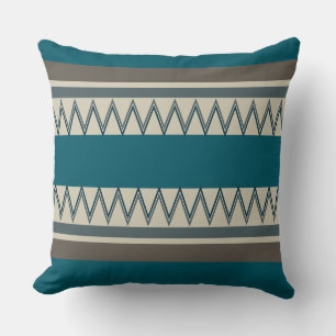 Peacock Blue und Grau Streifen Kissen