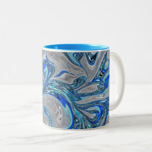 Peacock Blue und Silver Marble Abstrakt Zweifarbige Tasse