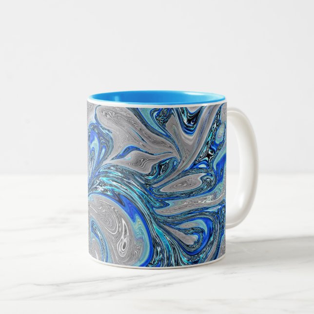 Peacock Blue und Silver Marble Abstrakt Zweifarbige Tasse (VorderseiteRechts)