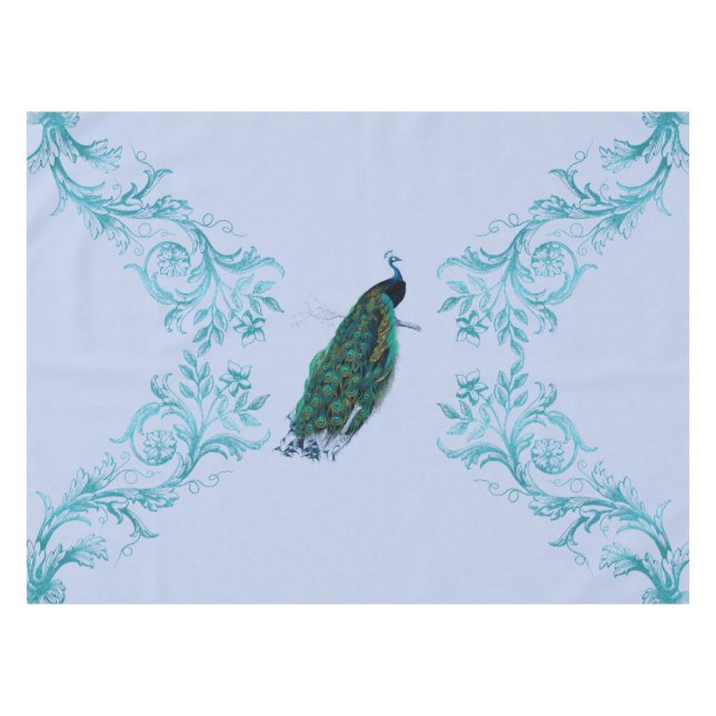 Peacock Blue Watercolor Tischdecke (Vorderseite (Horizontal))