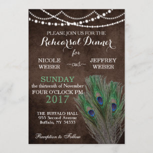 Peacock Boho Country Wood Rustic Wedding Einladung