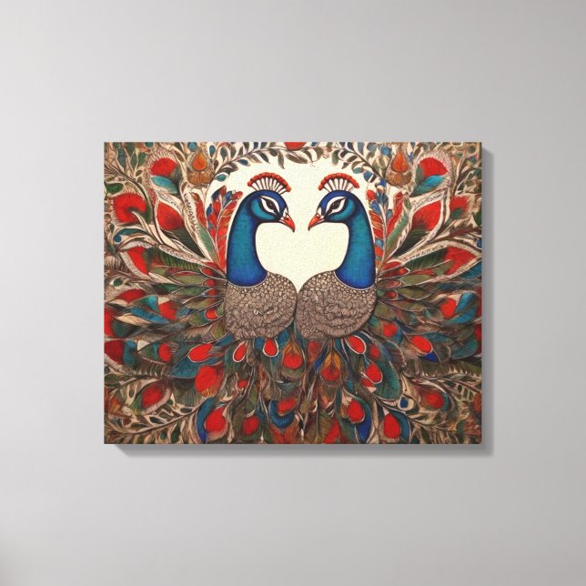 Peacock Canvas Prints: Authentische madhubanische  Leinwanddruck (Vorderseite)