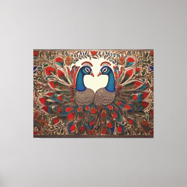 Peacock Canvas Prints: Authentische madhubanische  Leinwanddruck (Vorderseite)