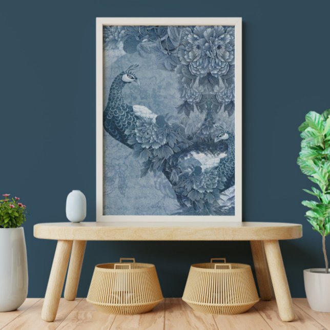 Peacock Chinoiserie Blumenblauen Entdeckungsreise Seidenpapier (Von Creator hochgeladen)