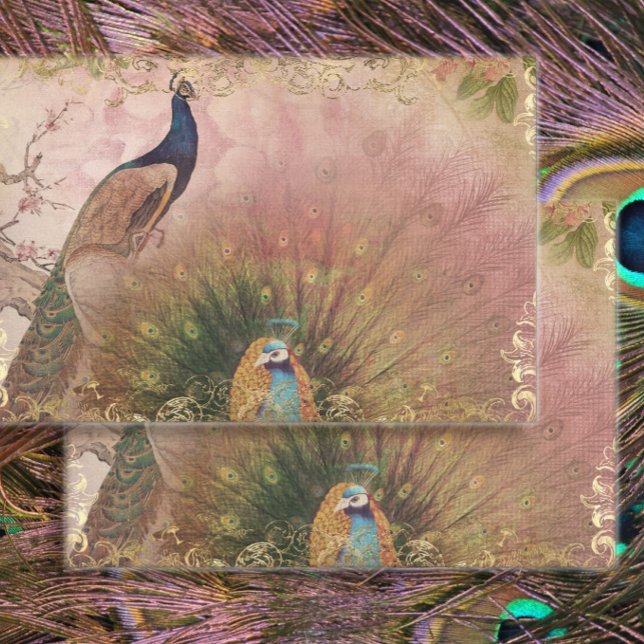 Peacock Chinoiserie Peony Floral Gold Seidenpapier (Von Creator hochgeladen)