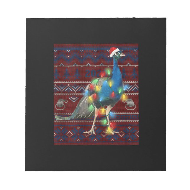 Peacock Christmas Lights Ugly Sweater Goat Lover Notizblock (Vorderseite)