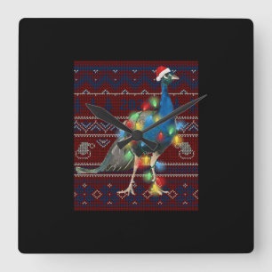 Peacock Christmas Lights Ugly Sweater Goat Lover Quadratische Wanduhr