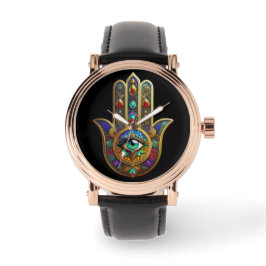 Peacock Color Flower Petals Hamsa Green Third Eye Armbanduhr