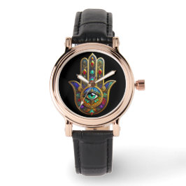 Peacock Color Flower Petals Hamsa Green Third Eye Armbanduhr