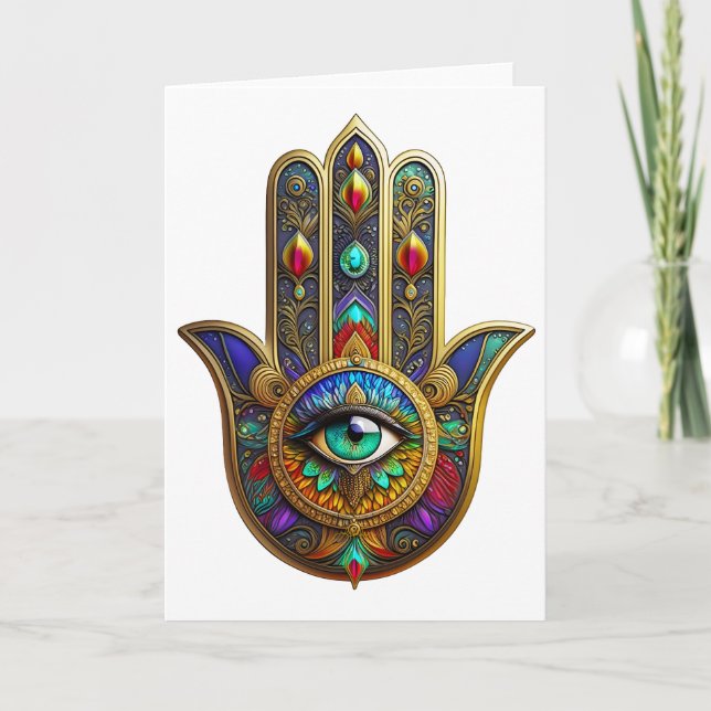 Peacock Color Flower Petals Hamsa Green Third Eye Karte (Vorderseite)
