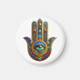 Peacock Color Flower Petals Hamsa Green Third Eye Magnet