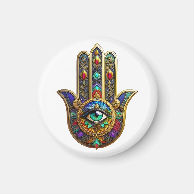 Peacock Color Flower Petals Hamsa Green Third Eye Magnet (Vorne)
