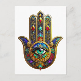 Peacock Color Flower Petals Hamsa Green Third Eye Postkarte