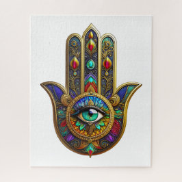 Peacock Color Flower Petals Hamsa Green Third Eye Puzzle